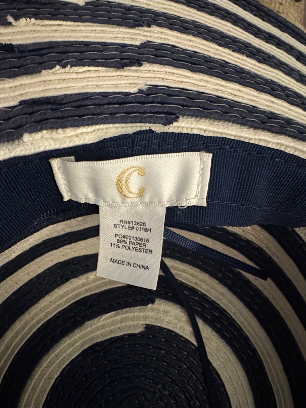 C Striped Wide-Brim Sun Hat - Navy & Cream - Picture 3 of 4